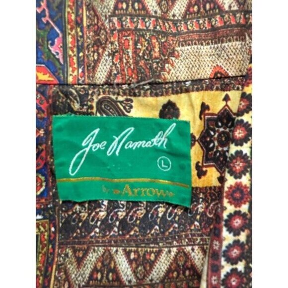 Joe Namath  by Arrow Vintage 1970s Mens Retro Patchwork Print Shirt Large - Picture 7 of 7